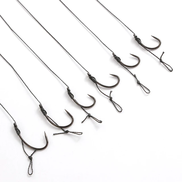 6Pcs 12lb Fishing Hair Rigs Assorted Hand Tied Carp Fishing Barbless Hooks  Size 6 8 10