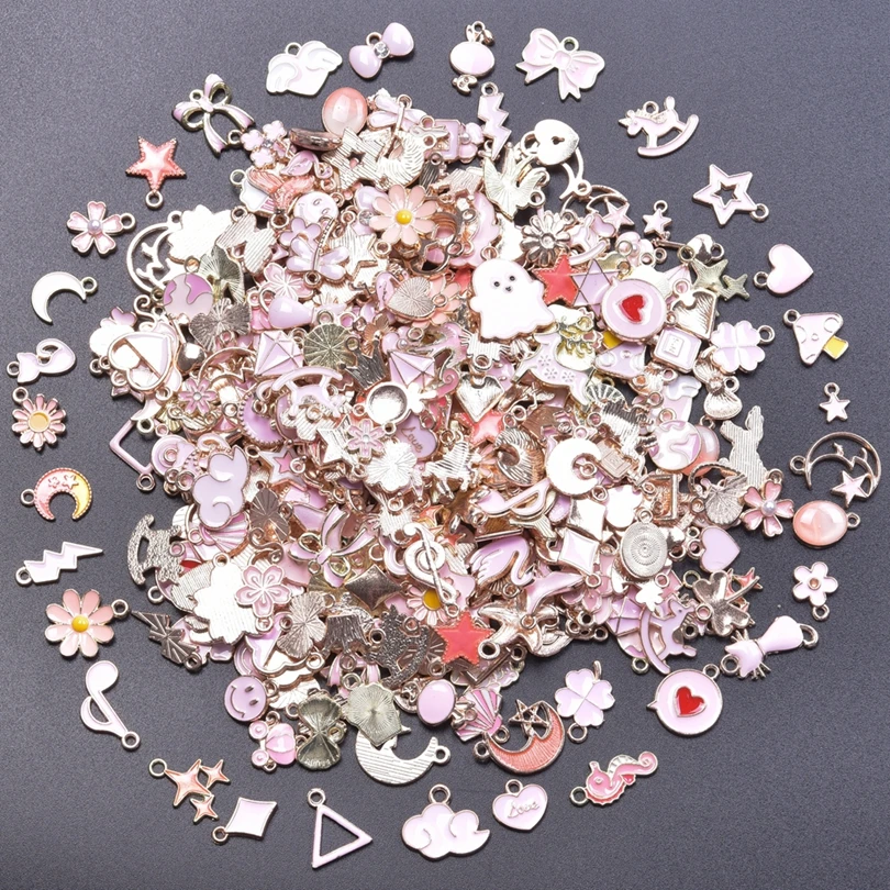 Kawaii Pink Enamel Charms Set 6