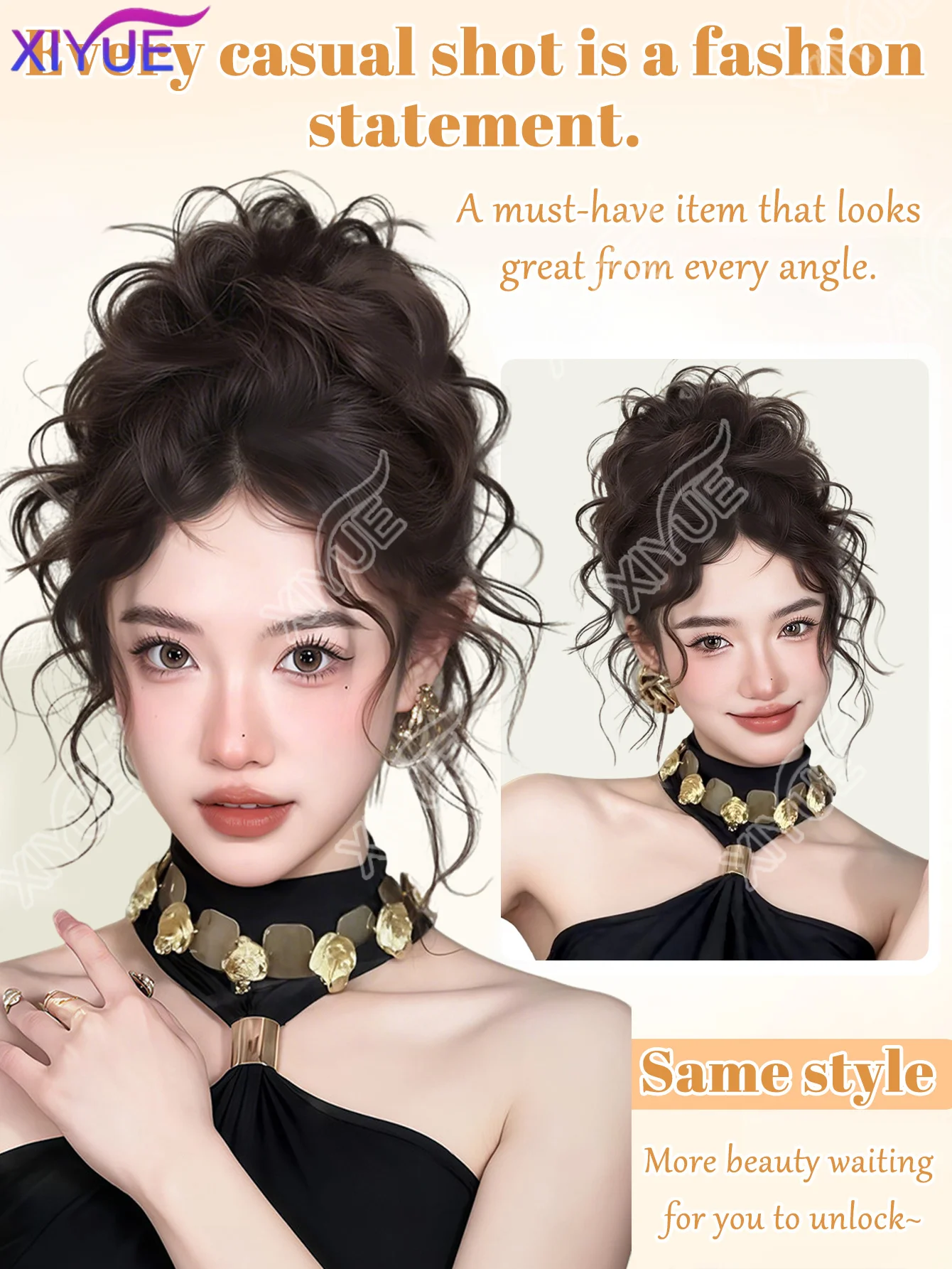 합성 곱슬머리 번 익스텐션 가발 웨이브 곱슬머리 시뇽 번 고무줄이 있는 풍성한 헤어피스 여성용 데일리 파티용