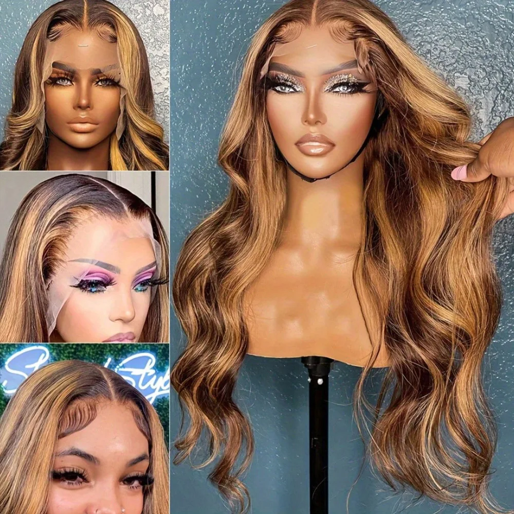 Ombre Highlight Lace Front Wigs Human Hair 13x6 Body Wave P4/27 Colored Wigs Human Hair Honey Blonde Pre Plucked With Baby Hair