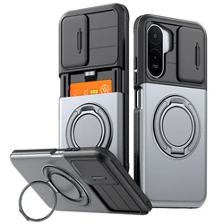Magnetic Rotating Ring Bracket Case with Slide Camera Protection and Card Slot for Redmi A7 Pro 4G (Grey)