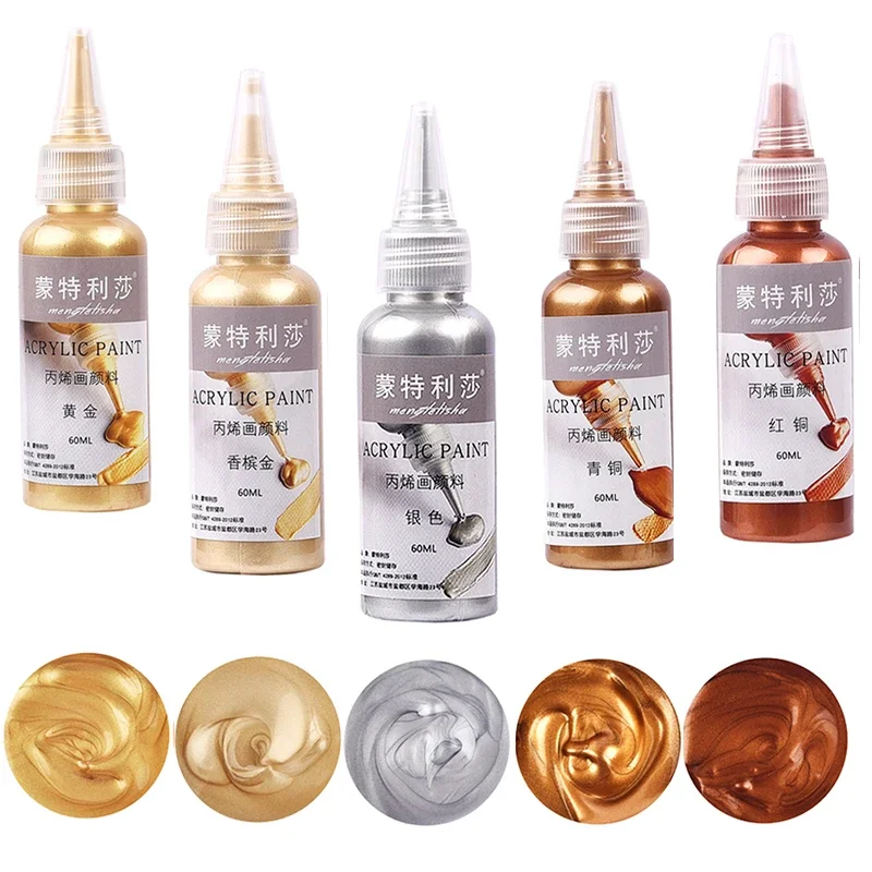 

Metal Acrylic Paint Resin Pigment 60ml Gold Silver Copper Gypsum Doll Hook Line Paste Jewelry Making Handmade DIY Coloring