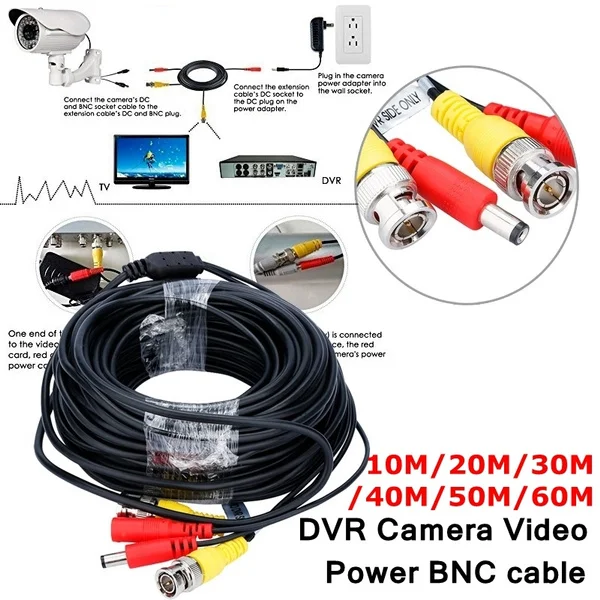 5M-40M BNC DC Cable CCTV Security DVR Video Camera Power Extension Lead Cable 