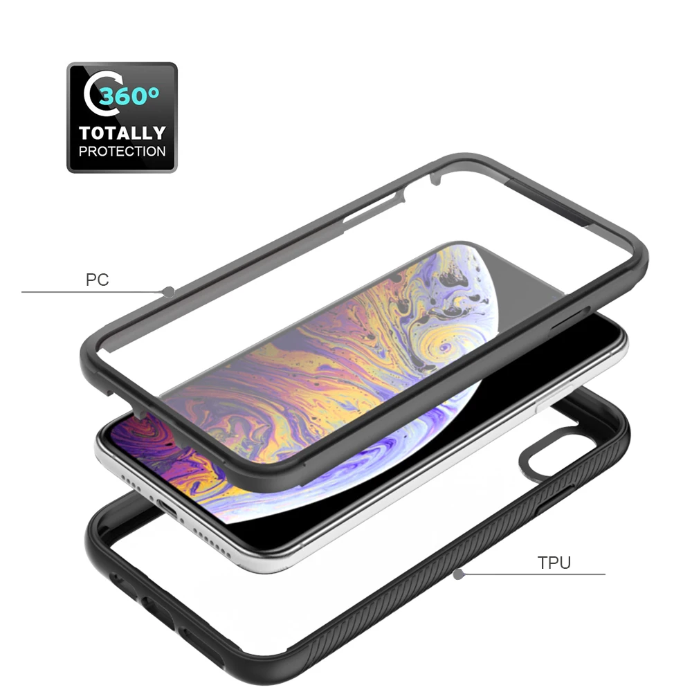 Shockproof Clear Phone Case with Built-in Screen Protector and TPU Bumper