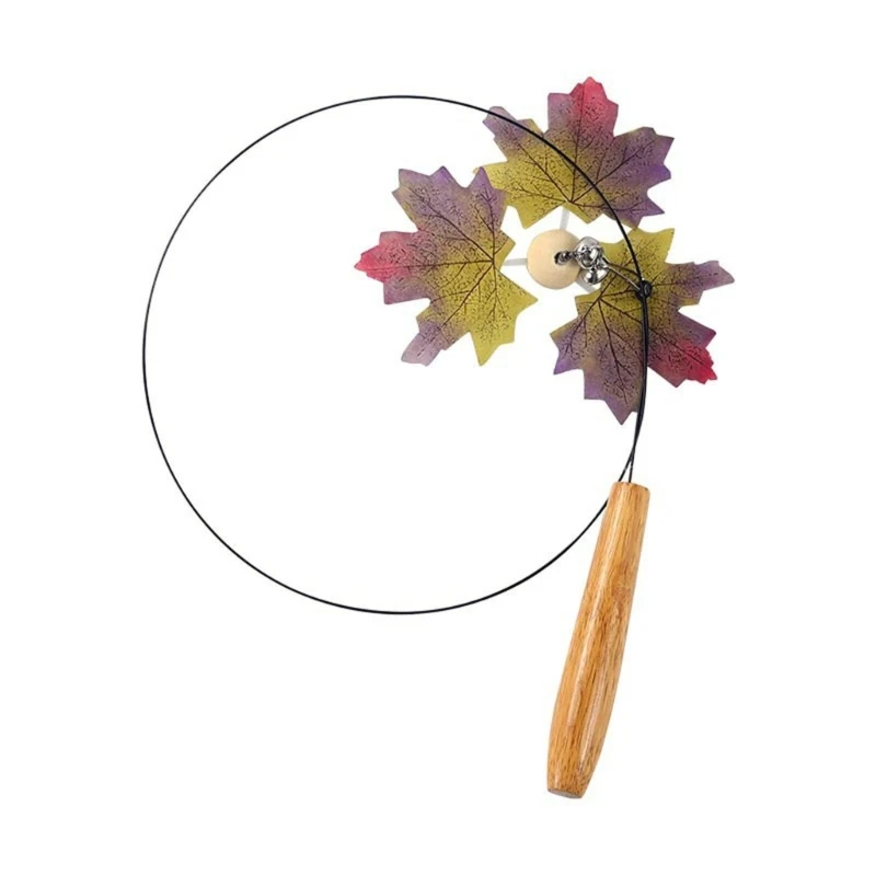 

Kitten Toy Rotate Maple Leaf Rod Teaser Wand with Small Bells Teasing Supplies