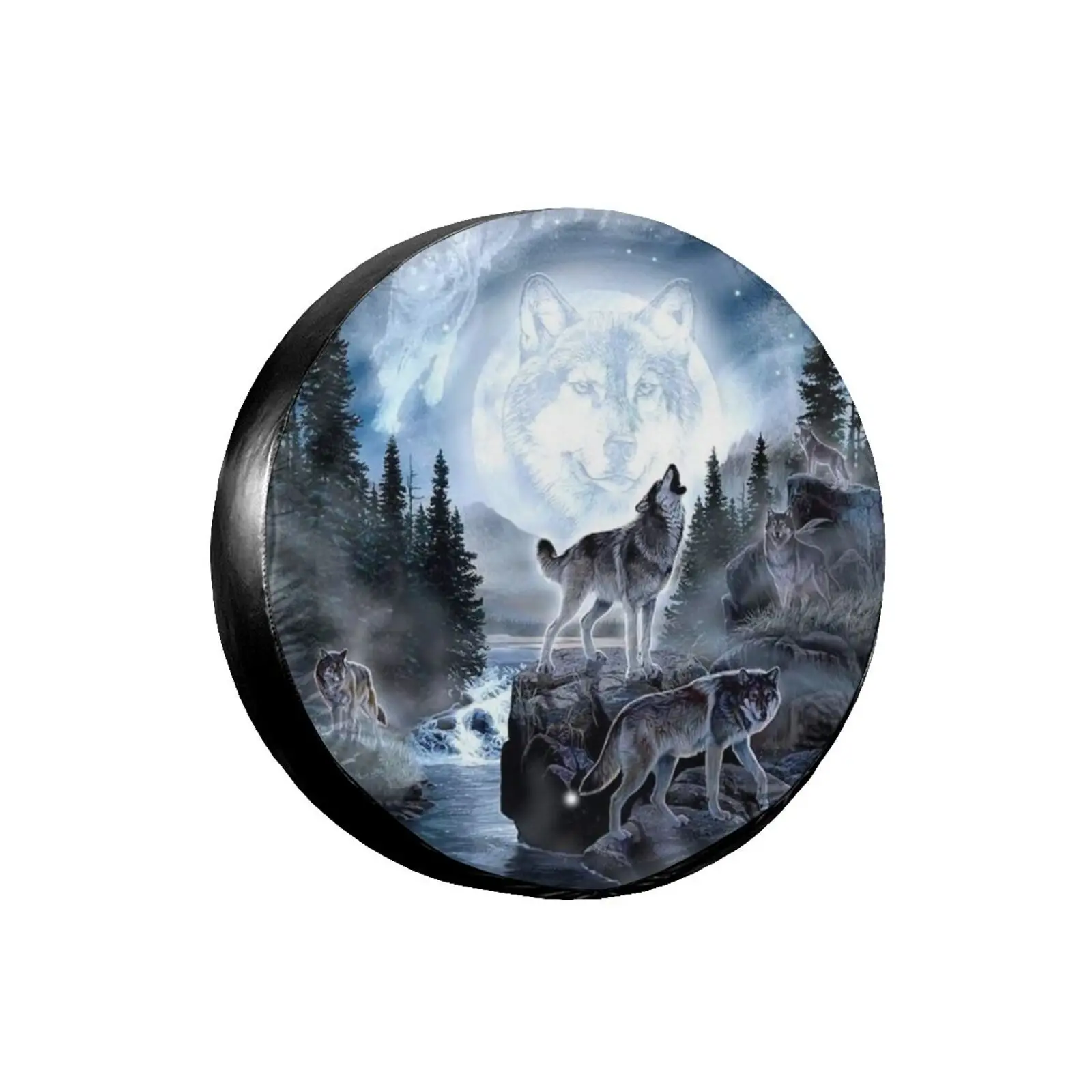 

3D Printed Wolf Spare Tire Cover Waterproof Dust-Proof UV Sun Wheel Tire Cover Fit for Jeep,Trailer,