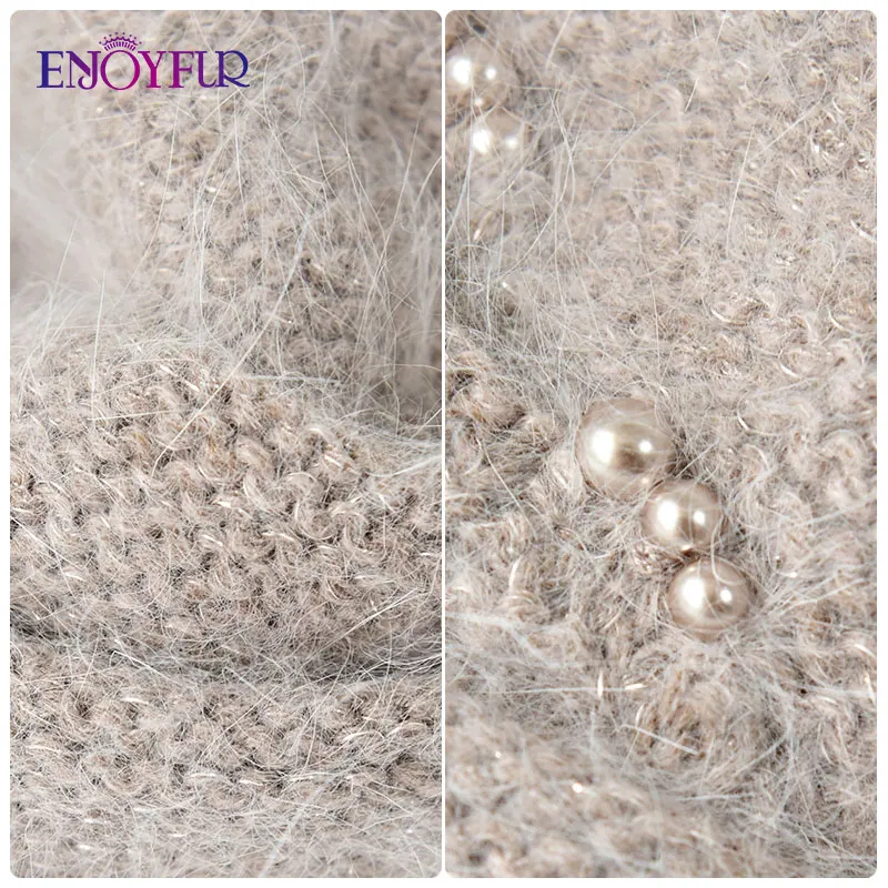 ENJOYFUR Women Winter Hats Warm Fluffy Angora Rabbit Fur Knit Hat Female Fashion Thick Double Layer Casual Bonnet Skull Cap 4