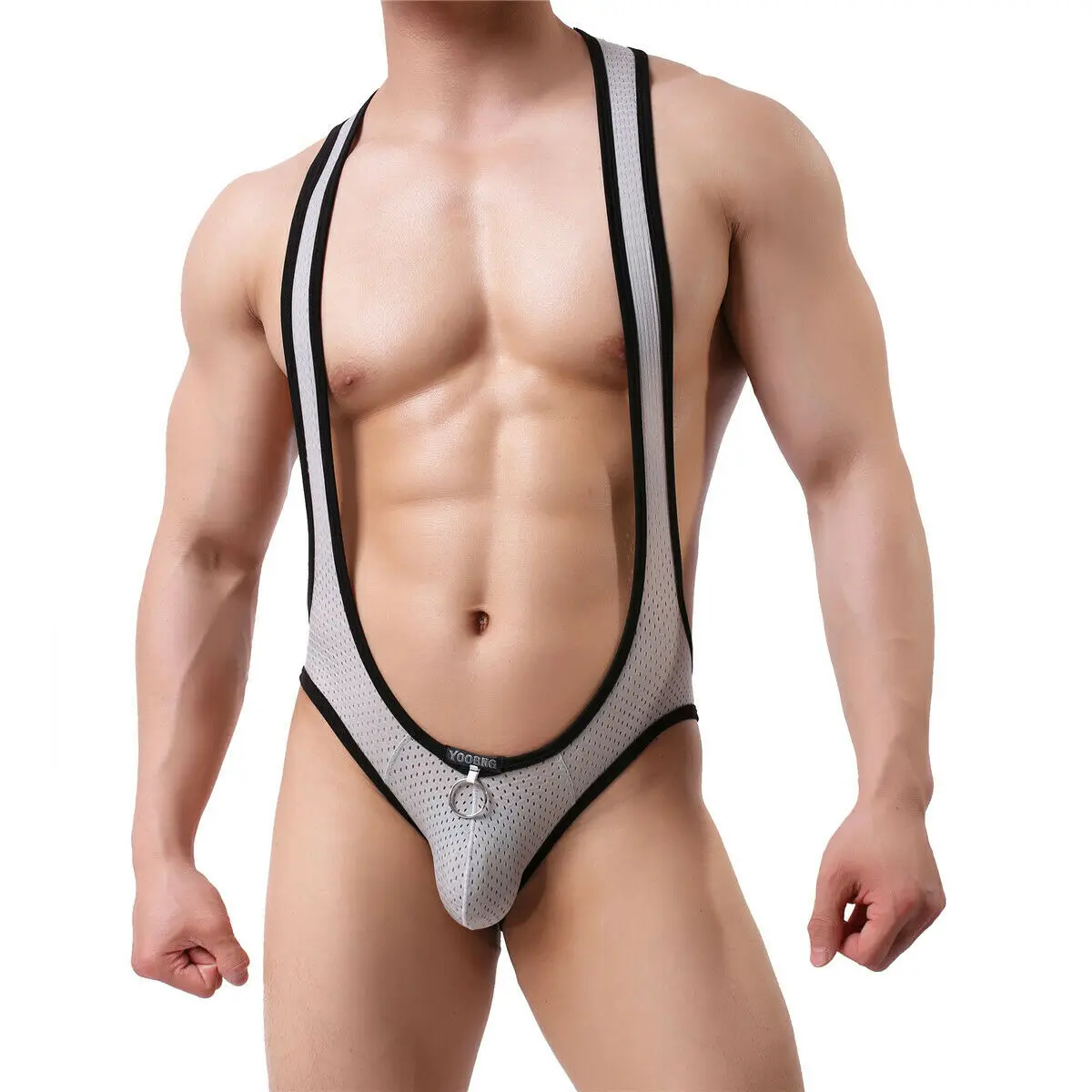 Mens Sexy Undershirts Mesh Bodysuit Jockstrap Lingerie Wrestling Singlet Leotard Backless Jumpsuits Sexy Gay Teddies Underwear