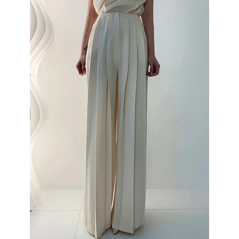 Freeacy Urban Female Solid Color Casual High Waisted Pleated Staight Wide Leg Pants Women's Elegant Office Bottoms 2023 New