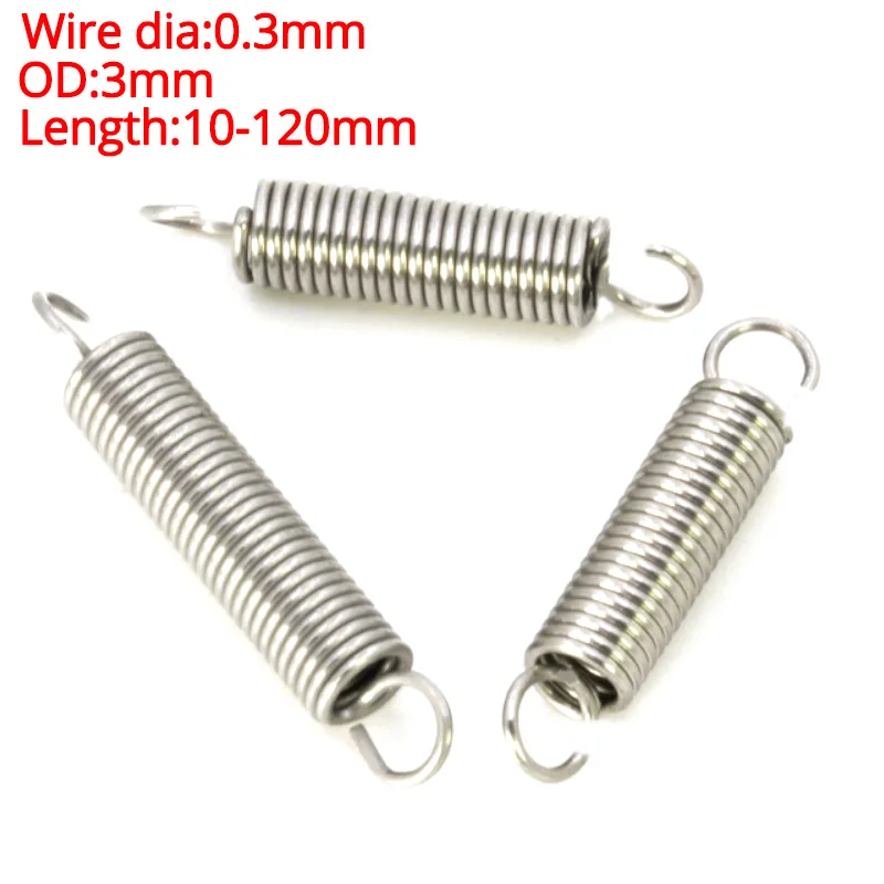 304 Stainless Steel Expansion Spring Tension Extension Wire Dia.0.3mm x 10~50mm 