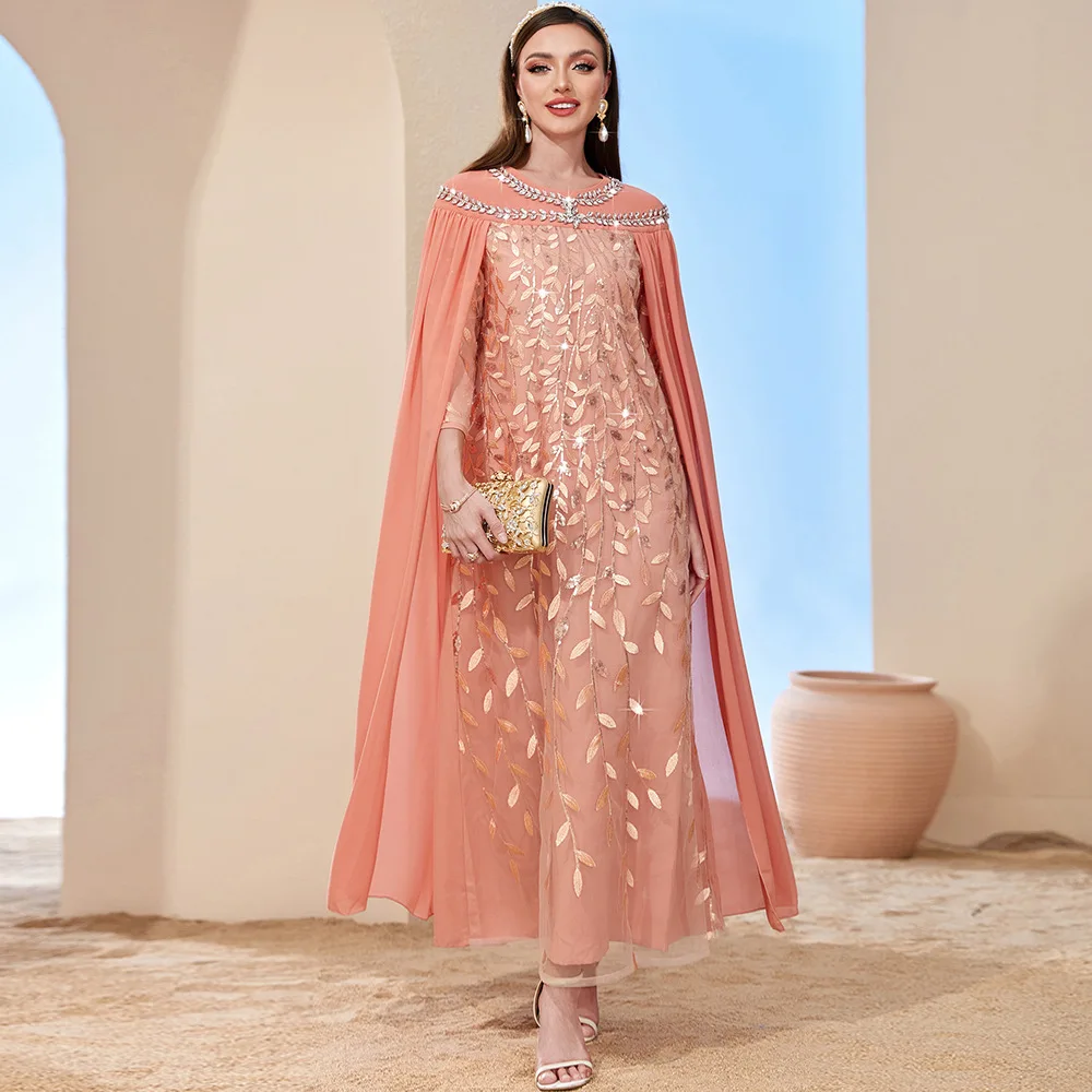 

Diamonds Embroidered Dubai Turkey Women Cloak Maxi Dress Cape Evening Party Gown Jalabiya Kaftan Muslim Eid Ramadan Abayas Robe