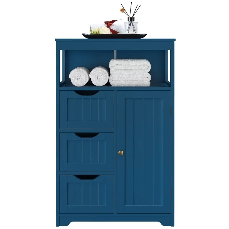 

Wooden Bathroom Floor Cabinet Multiple Tiers Storage Organizer, Navy Blue