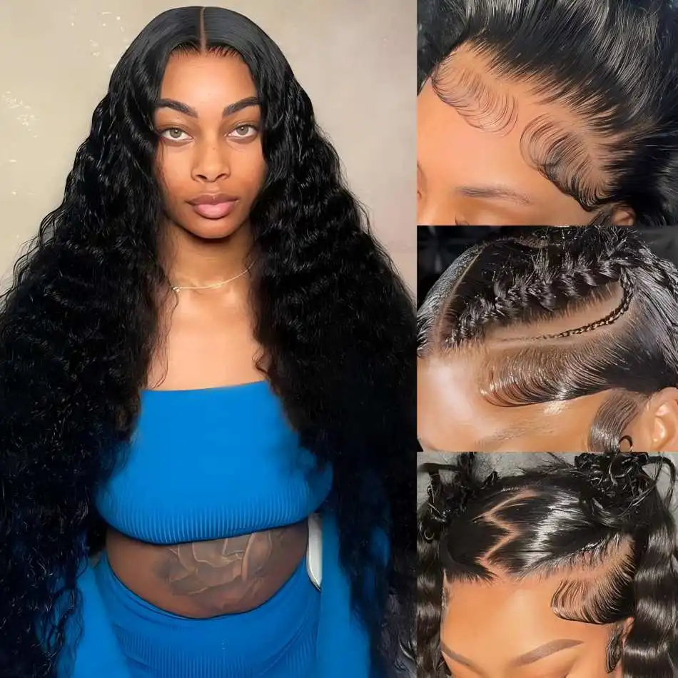 250 Density Deep Water Wave Human Hair Wigs 13X6 Hd Lace Frontal Wig 100% Brazilian Wigs Original 40 Inch Curly Lace Front Wigs