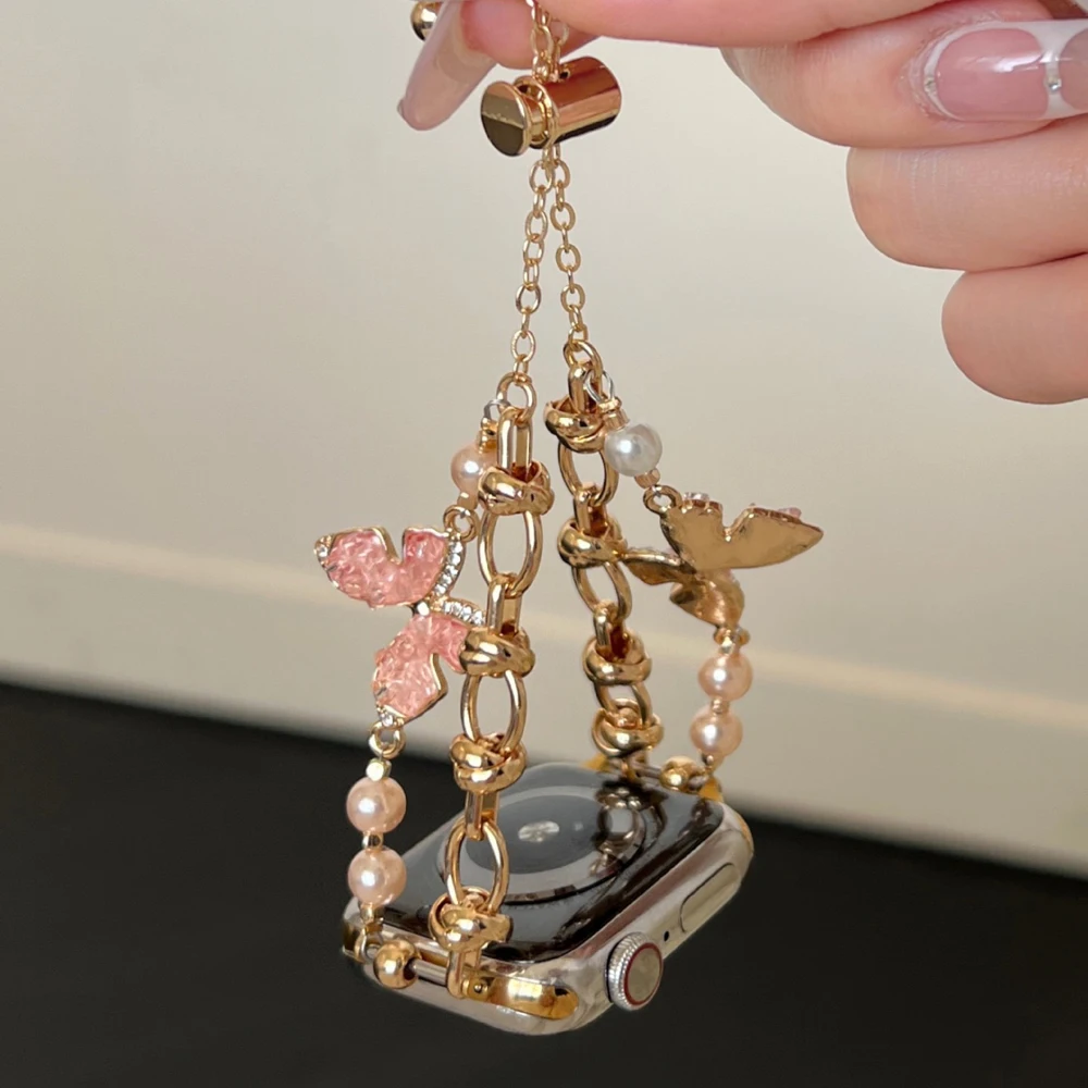 Elegant Diamond Butterfly Strap with Pearls
