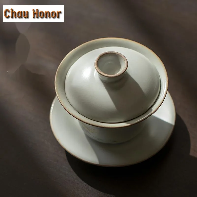 160ml Japanese Ru Kiln Cover Bowl Zen Curvaceous Figure Women Tea Tureen Kungfu Tea Set Tea Bowl Sancai Cover Bowl Drinkware