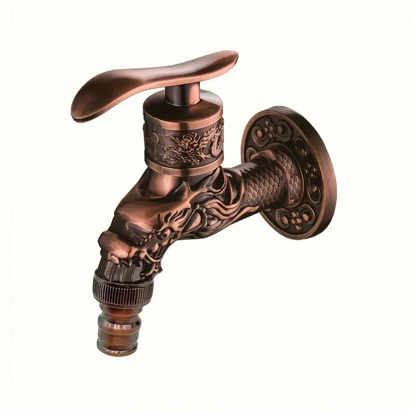 Elegant Golden Dragon Wall-Mounted Faucet with Single Cold Water Valve - Rustic Vintage Style, Stainless Steel and Zinc Alloy