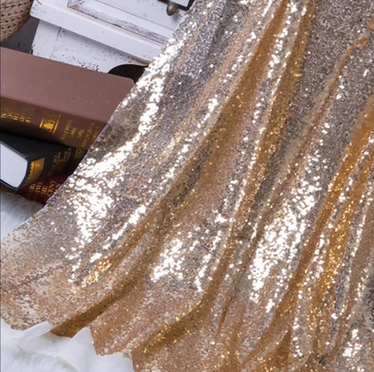 NEW Glitzy Embroidery Sequin Fabric Material Gold Silver Sparkly Fabric For Clothsing Making Party Events Table Covers Decor