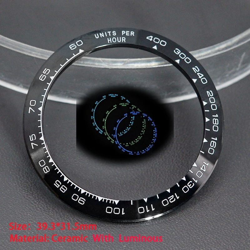 39.3*31.5Mm Daytona Ceramic Bezel Insert Fit Rolex Daytona 116500 116520 Parti Di Riparazione Dell'Orologio Verde Blu Luminoso
