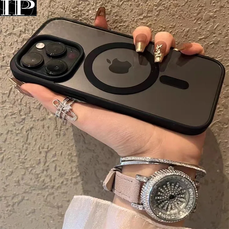 

Роскошный прозрачный чехол Magsafe для iPhone 15 14 13 12 11 Pro X XS XR Max Mini 7 8 Plus SE 2022, Магнитный чехол с беспроводной зарядкой