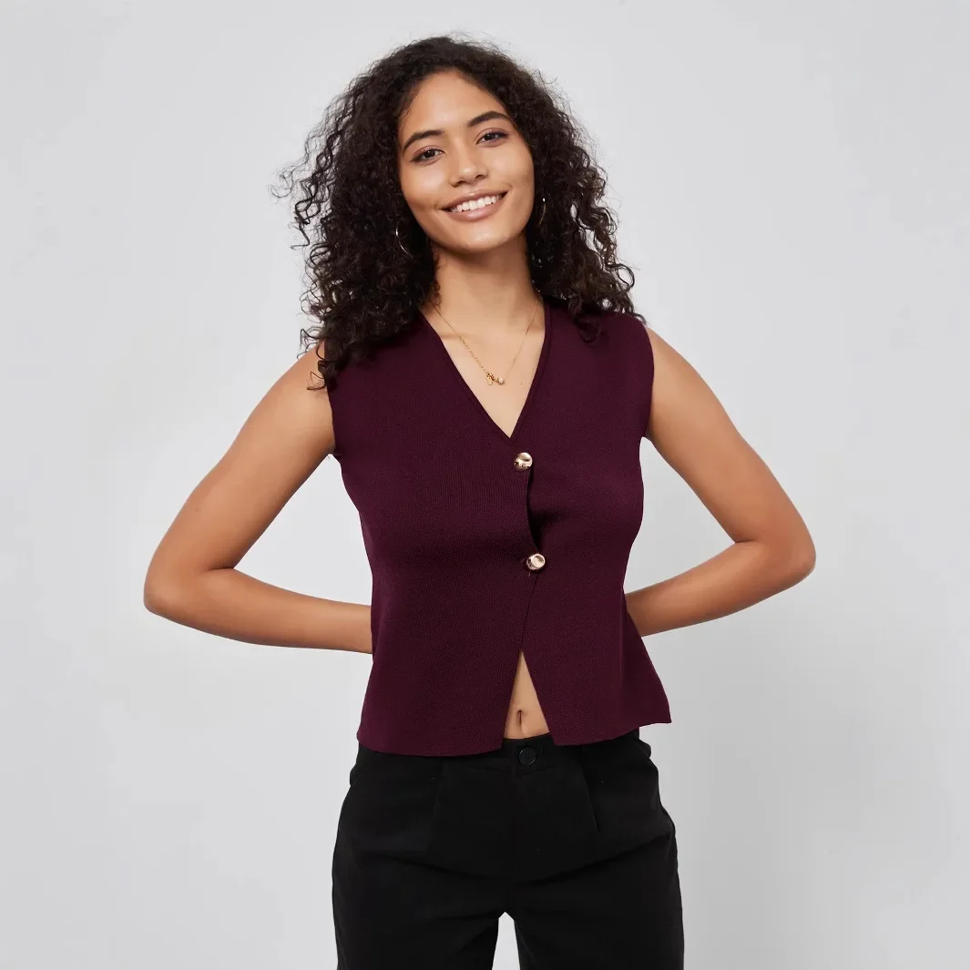 GETADME Summer Chic Ice Silk Knitpolo Lapel Thin Slims You And Smooths Your Silhouette Tank Outer Wear Vest Women's Shoulder Vest No Sle