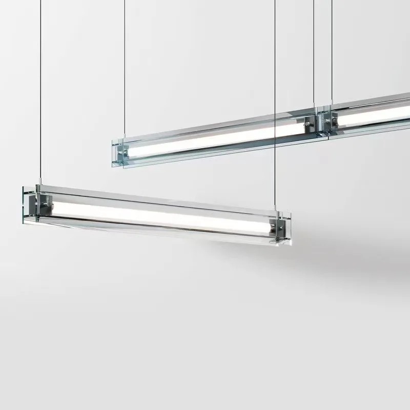 

Modern Simple Long Transparent Glass LED Warm White Dining Pendant Lamp Studio Kitchen Bar Decorative Lighting Hanging Fixture