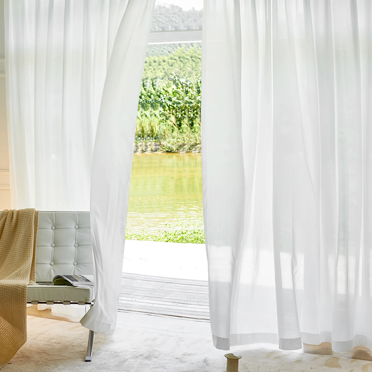 Description Picture 6 of itemWhite Light-Transmitting and Opaque Gauze Curtains, White Privacy Curtains Semi-Transparent Curtains Light Filter Curtains Bedroom Living Room Balcony Gauze Curtains, Rod Pocket