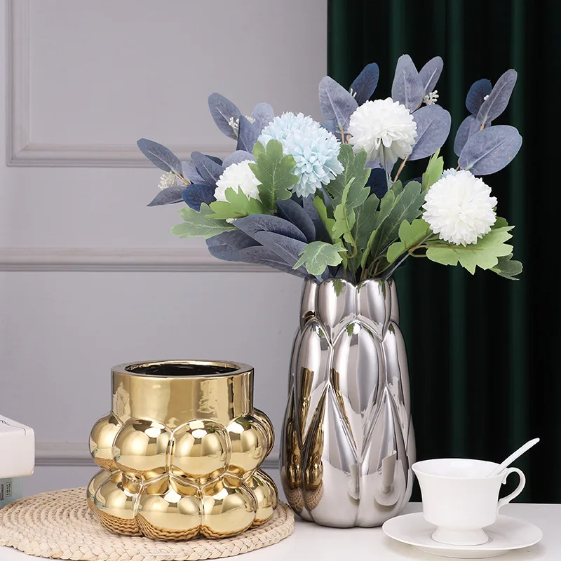 Nordic golden ceramic vase, home entrance, vase, flower arrangement, handicraft decoration 4
