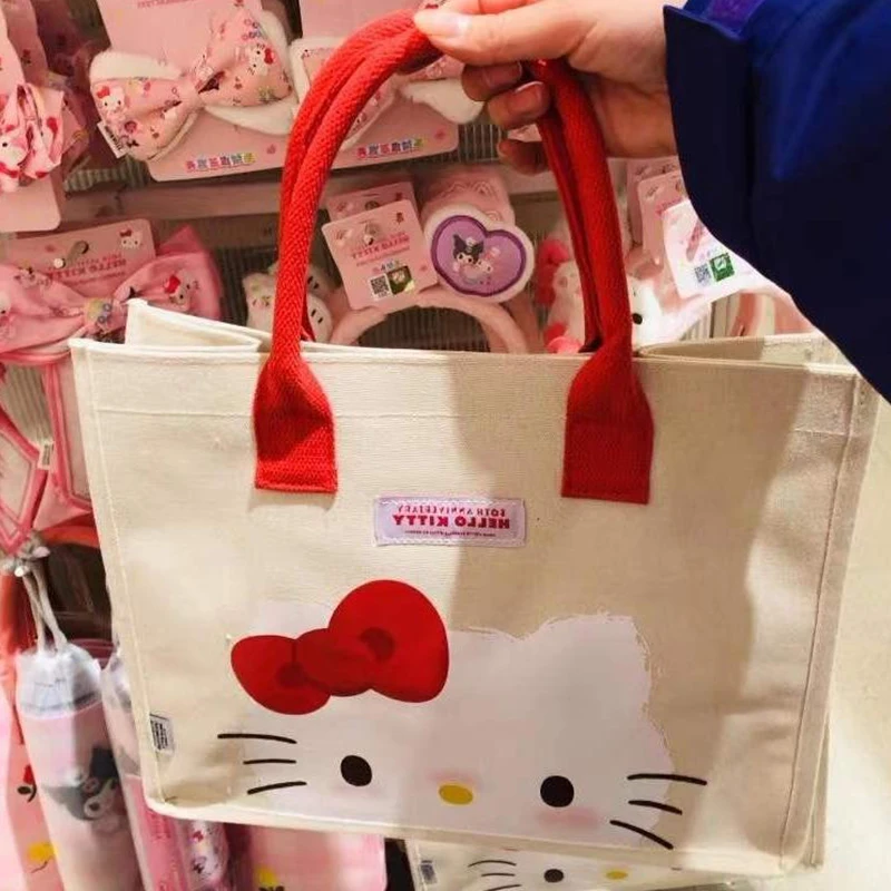 

Холщовая Сумка Hello Kitty Kawaii, аниме Sanrio почтовые сумки, милая мультяшная Портативная сумка для хранения, сумка на плечо, сумка для ланча, подарок