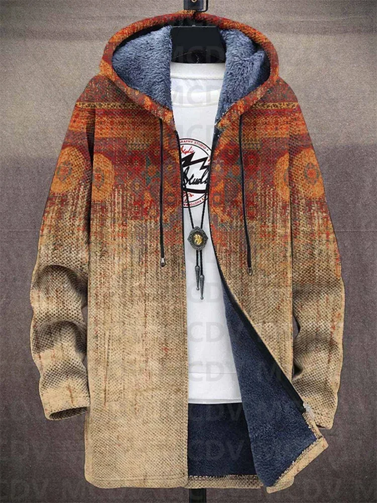 Unisex Vintage Geometry Crystal Gradient Art Casual Print Plush Thick Long-Sleeved Sweater Cardigan Coat