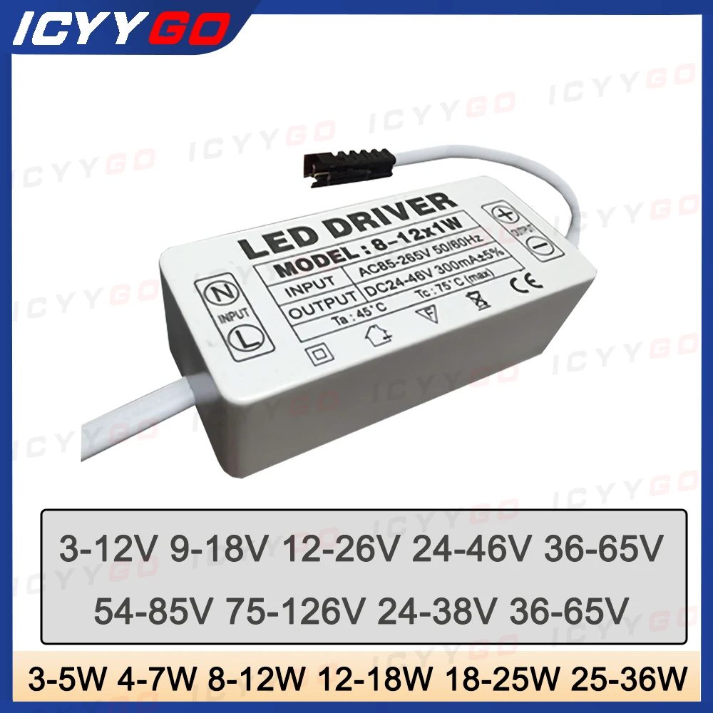 

LED Driver 300mA 1-3W 4-7W 8-12W 18W 20W 18-25W 25-36W LED Constant Current Driver Power Unit Supply For Driver LED Transformer