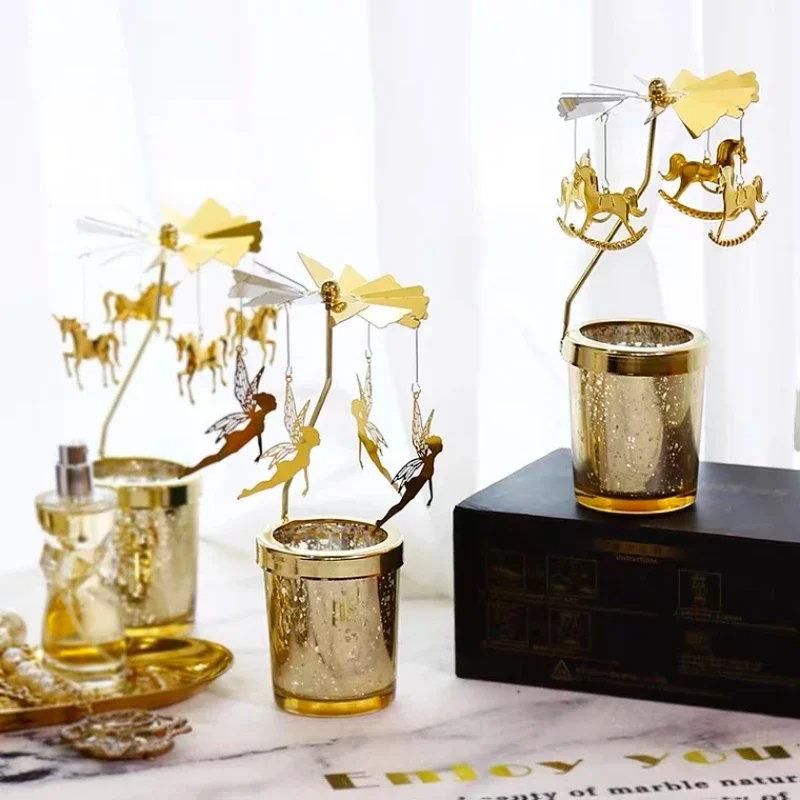 Romantic Valentine's Day Gift Rotating Angel/Rose/Xmas Snowflake Candlestick Candle Tea Lamp Holder Home Party Decoration christmas decorations candle holders