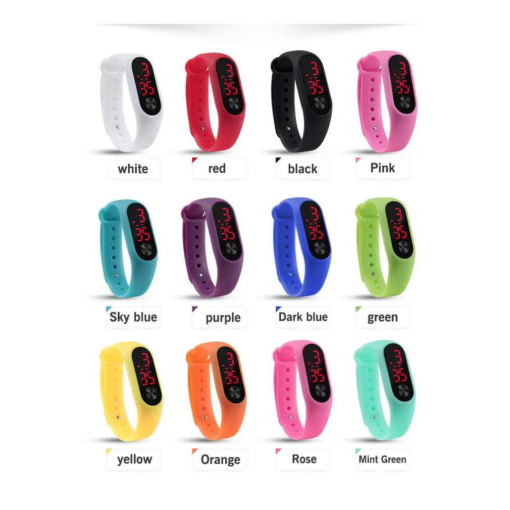 Fashion Outdoor Simple Sports Red LED Digital Bracelet Watch Men Women Colorful Silicone Watches Kids Children Wristwatch Gift