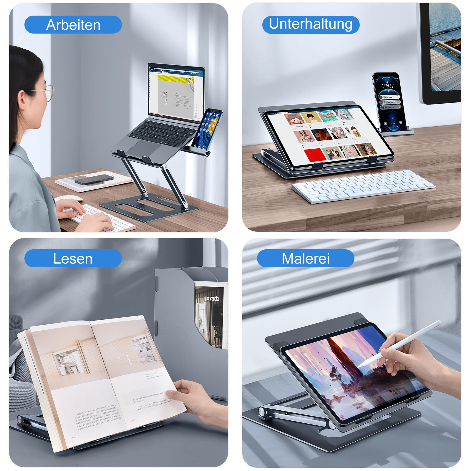 Eary Aluminum Metal Laptop Stand Ergonomic Foldable Height Adjustable Holder Ventilated Cooling Computer Base Desk Accessories