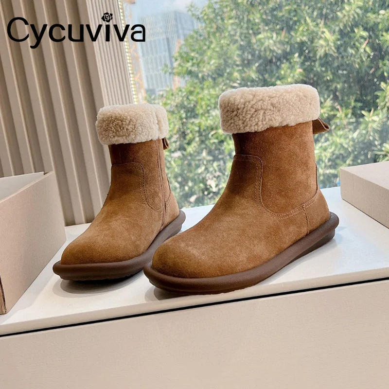 

Hot Platform Wool Women's Snow Boots Thick Sole Flat Black Winter Casual Fur Shoes Ladies Warm Short Ankle Boots For Women