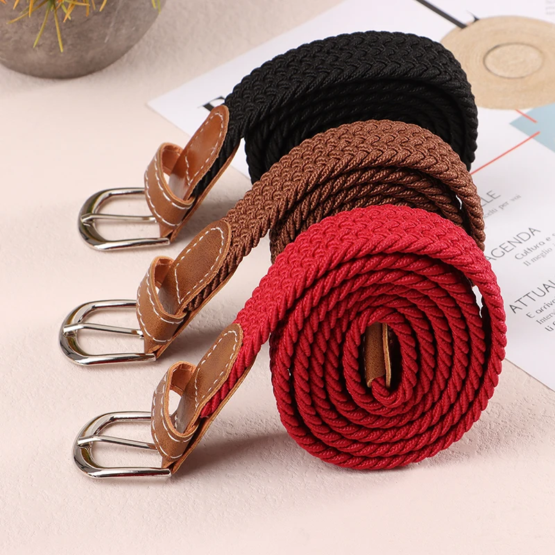 1Pc Mode Gürtel Woven Leinwand Gürtel Metall Schnalle Männer Frauen Elastische Geflochtene Gürtel Schlag Kostenloser – Detail 8