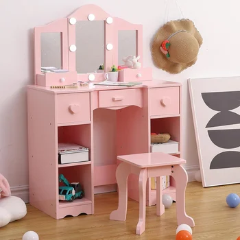 Kids Vanity Set with Tri-Fold Mirror & Chair 1
