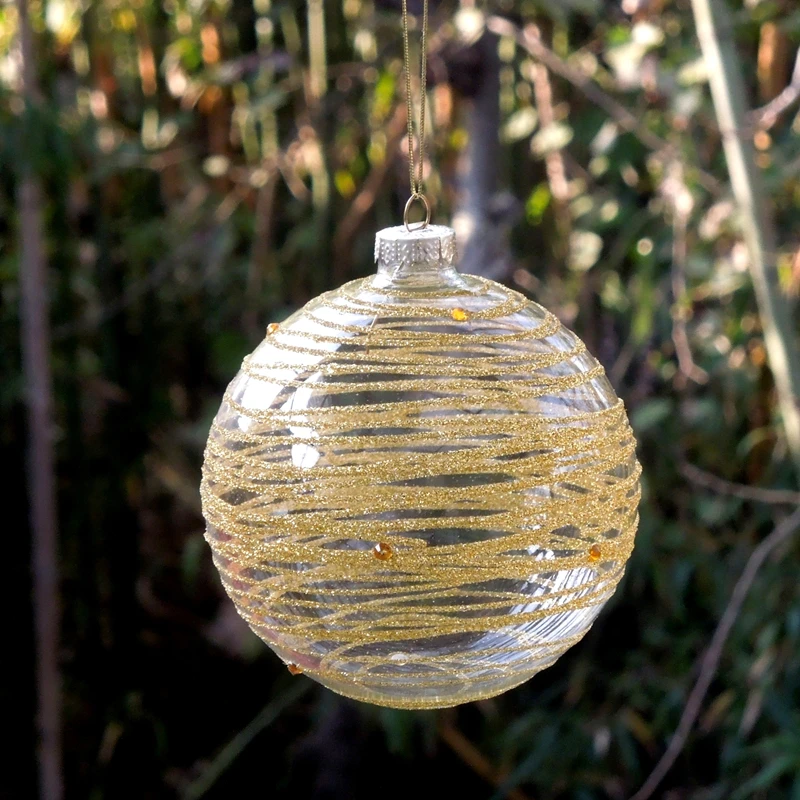 

Бесплатная доставка, 8 шт./упаковка, диаметр = 8 см, 10 см, Золотая картина, прозрачный стеклянный шар, орнамент, подвесной шар для рождественской елки