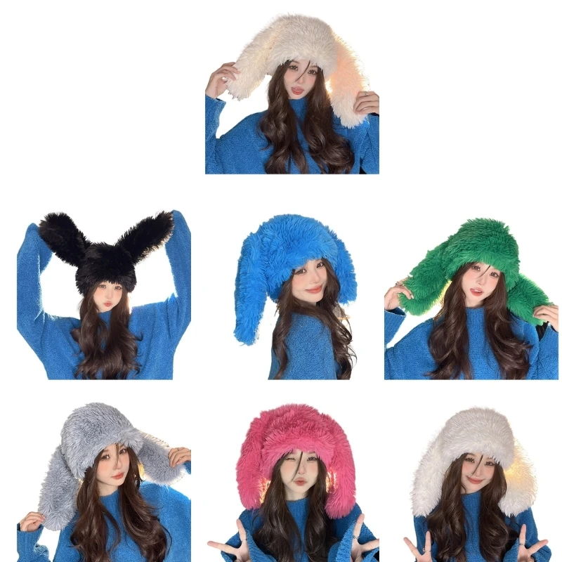 

Утепленная зимняя шапка-бини в форме кроличьих ушей, шапка для взрослых, лыжная прогулочная шапка-ловушка 28TF