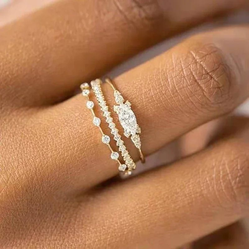 4pcs/Set Luxury Crystal Rings for Women Gold Color Wedding Jewelry ring set gold color rings finger ring gold color ring wedding rings wedding ring