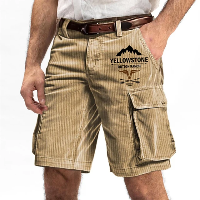 Pantalones Cortos De Pana Para Hombre HOTake - Cintura Elástica Con Cordón - Ajuste Holgado - Color Gris Claro - Talla Large