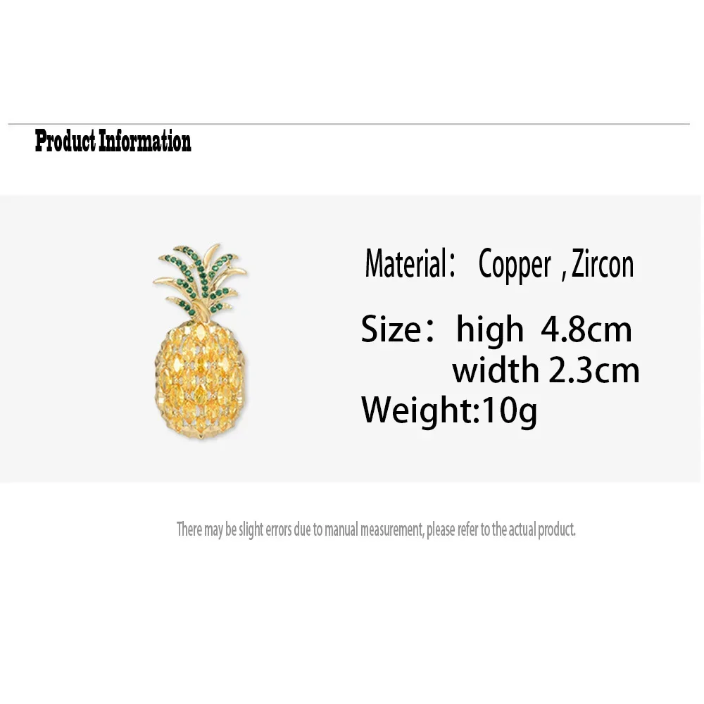 2024 New Cute Crystal Pineapple Brooch for Women Men Rhinestone Inlaid Fruit Collar Pin Jewelry Accessories Women’s Gift