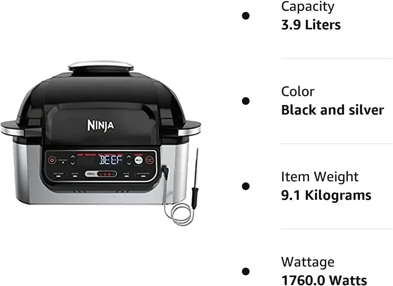 Ninja Foodi 5-in-1 Indoor Grill with Integrated Smart Probe, 39 L 4 qt Air Fryer