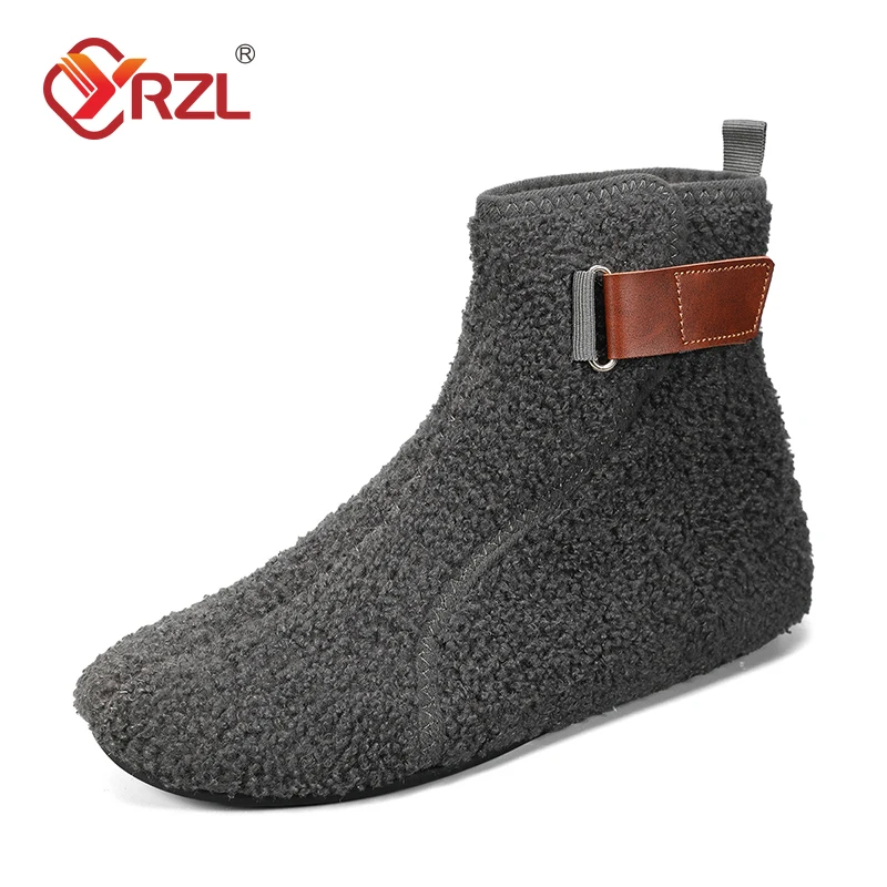 YRZL Winter Cotton Shoes Men Ankle Boots Warm Slip on Lightweight Slippers Men Plush Indoor Cotton Loafers Men Winter Warm Shoes