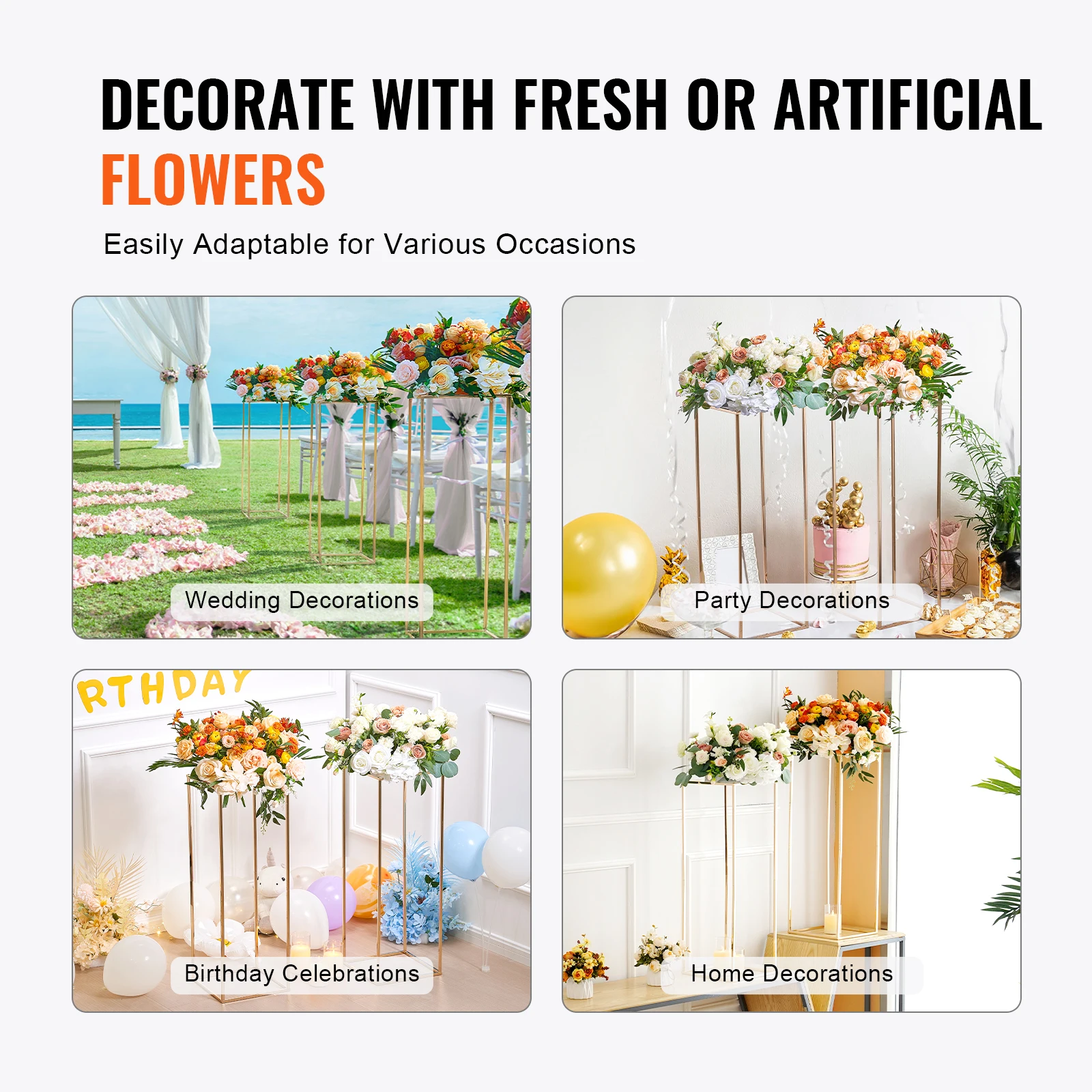 2PCS 31.5inch High Wedding Flower Stand with Acrylic Laminate Metal Vase Column Geometric Centerpiece Stands Rectangular wedding flower stand