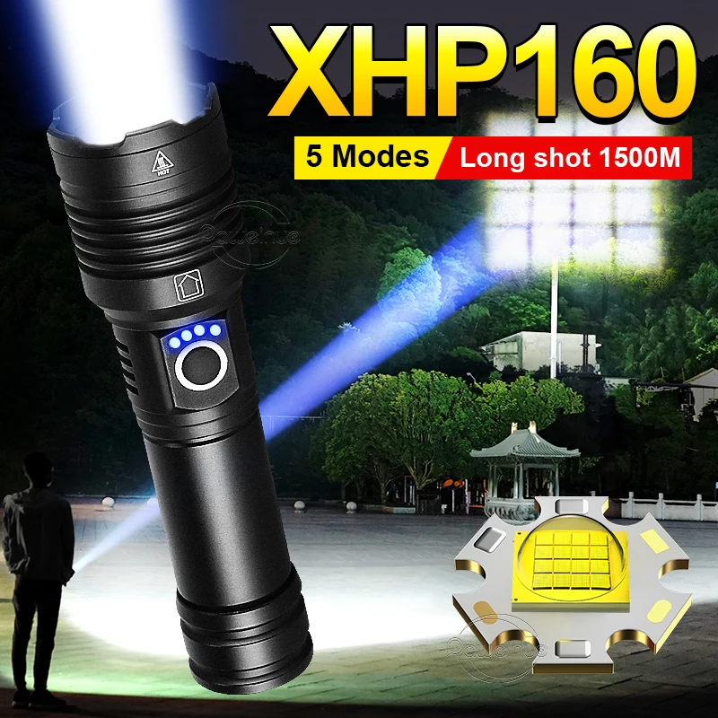 

2024 Светодиодный фонарик высокой мощности, 16 ядер, XHP160, супер яркий USB перезаряжаемый фонарь, 18650 26650, фонари с зумом, ручные лампы для кемпинга