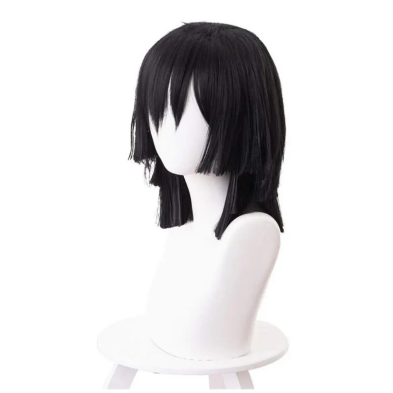 Iguro Obanai Cosplay Wig Anime Short Black Styled Heat Resistant Synthetic Hair Role Play WigsWhite Snake Props Halloween