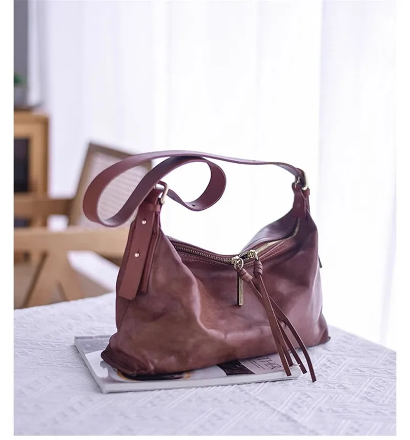 Outdoor tägliche Reise echtes Leder Damen Umhängetasche Vintage lässig Wochenende Party weiche echte Rindsleder weibliche Umhängetasche
