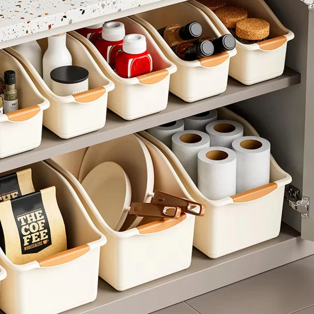 2/3pcs Plastic Under Sink Organizer with Wheels, Bottle Organization Bins Kitchen Cabinet Organizers Plastic Basket for Under 2