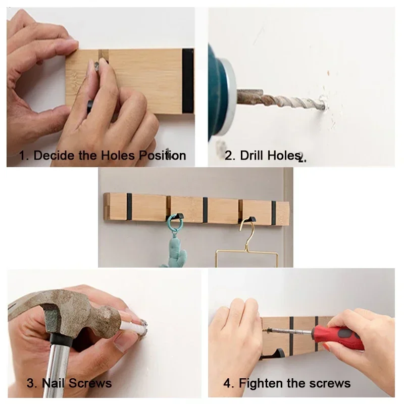 Creative Wooden Invisible Bathroom Hook Aluminum White Black Wall Mounted Door Key Storage Hanger Coat Towel Holder 3 4 5 Hooks