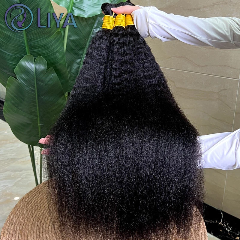 Human Hair Extensions No Weft Hair Bundle Kinky Straight Natural Color 100% Unprocessed Human Bulk For Braiding
